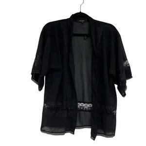 Max & Riley Black Lace Short Sleeve Kimono Wrap Womens M Crochet Boho